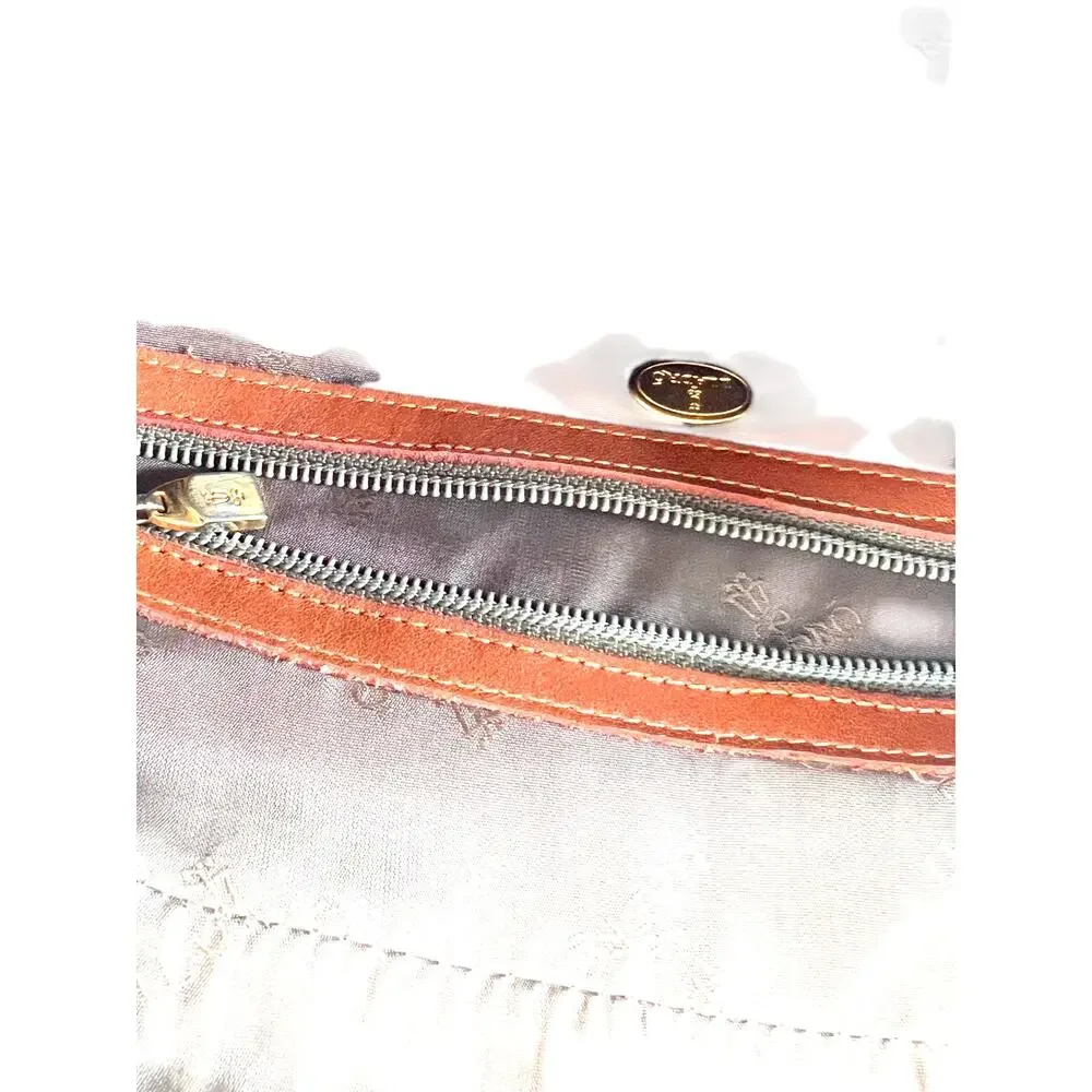 Vintage 90's Lladro purse Bag Shoulder Crossbody Woven Leather Brown Brass - Picture 7 of 9
